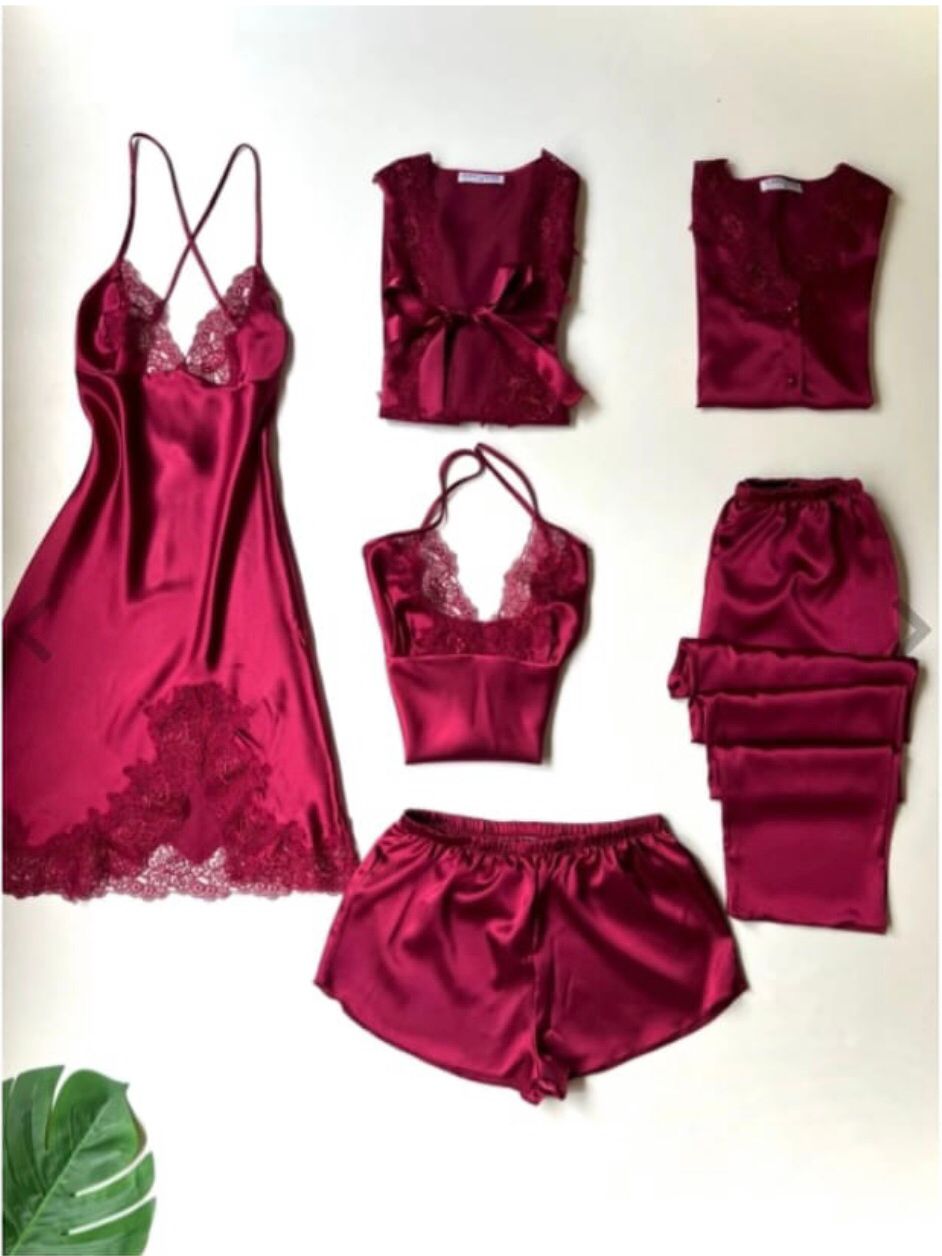 Satin 7 pcs Long Night dress