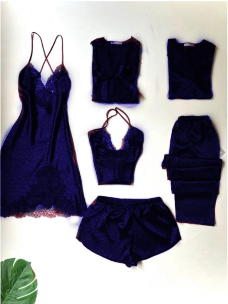 Satin 7 pcs Long Night dress